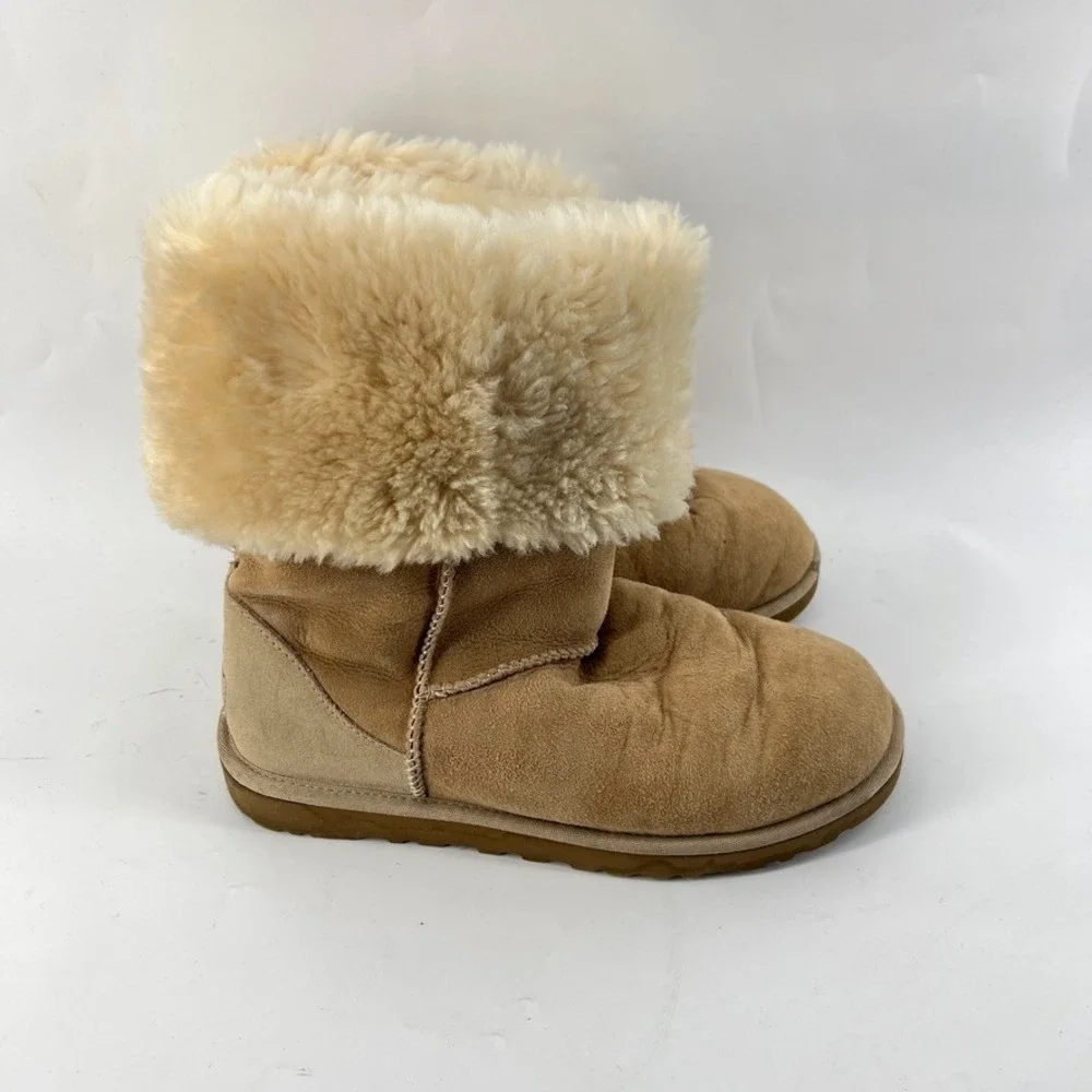 UGG Classic Tall Boots 5815 Womens 8 Suede Sheepskin Shearling Tan Beige Leather